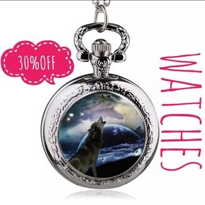 NWOT Quartz Wolf Pocket Watch Chain